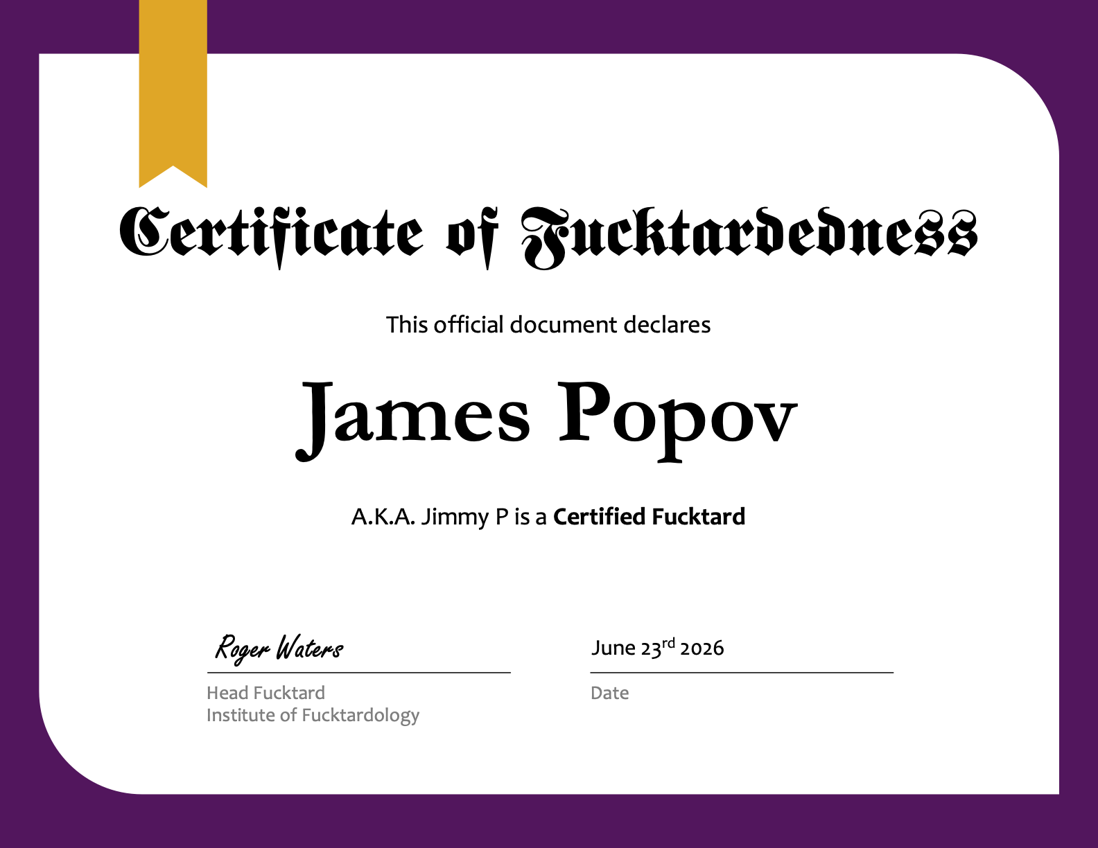 James Popov Certified Fucktard